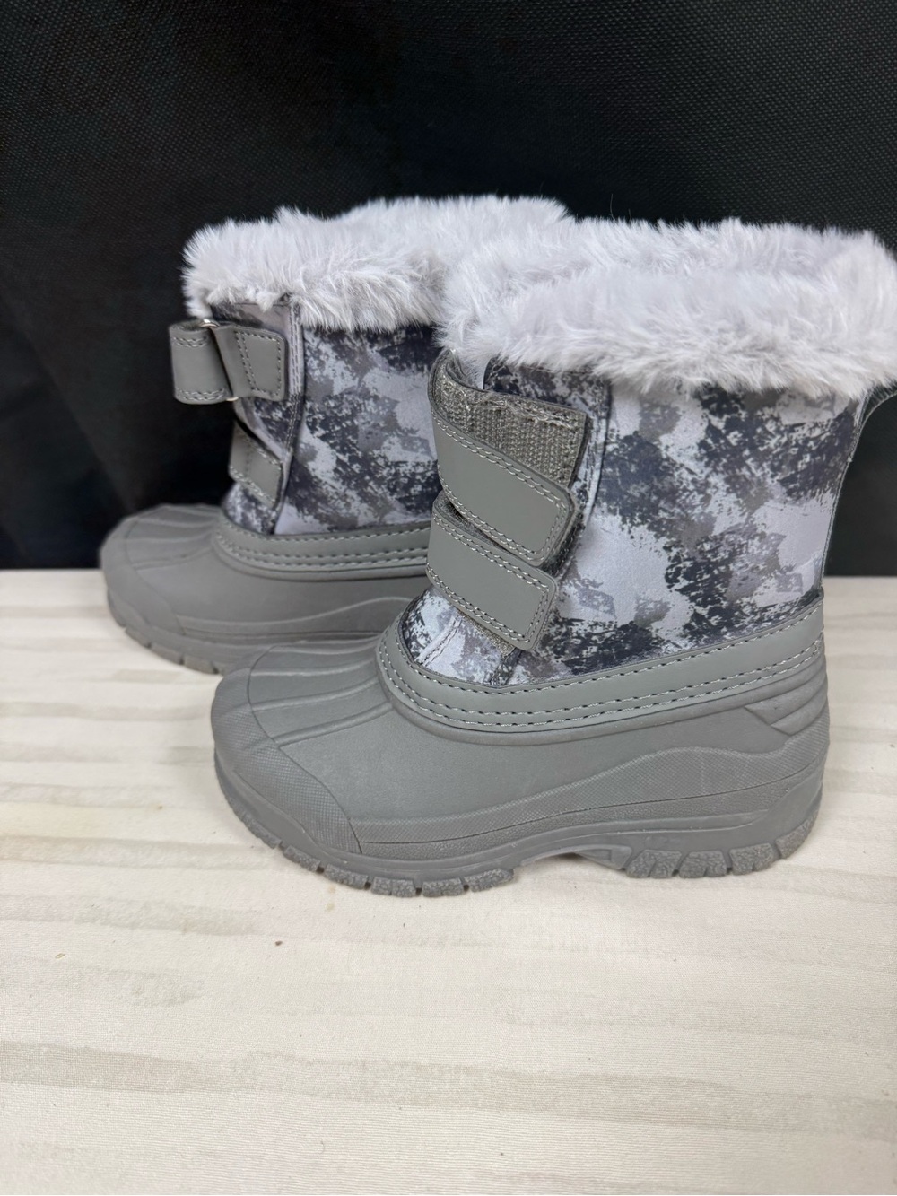 Kids Grey Winter Snow Boots with Faux Fur